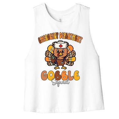 Emergency Department Gobble Squad Thanksgiving Er Nurse Fall Women's Racerback Cropped Tank