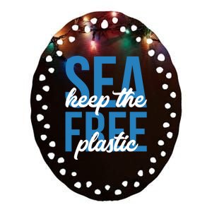 Earth Day Gift 'Keep The Sea Plastic Free' Save The Ocean Funny Gift Ceramic Oval Ornament