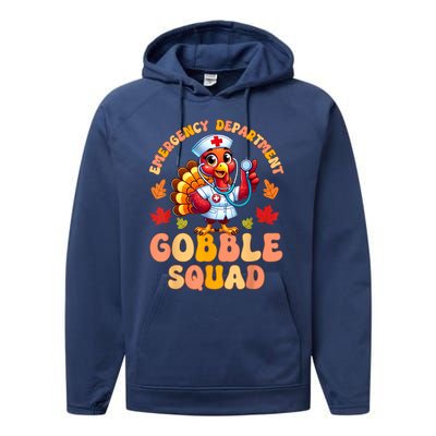 Emergency Department Gobble Squad Thanksgiving Er Nurse Performance Fleece Hoodie