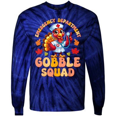 Emergency Department Gobble Squad Thanksgiving Er Nurse Tie-Dye Long Sleeve Shirt