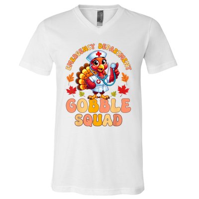 Emergency Department Gobble Squad Thanksgiving Er Nurse V-Neck T-Shirt