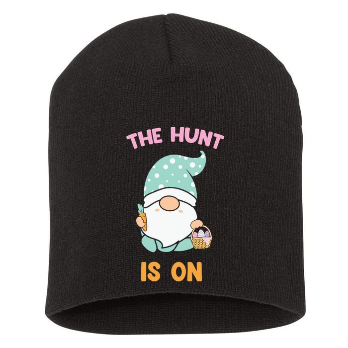 Easter Day Gift The Hunt Is On Easter Gnome Basket Egg Short Acrylic Beanie
