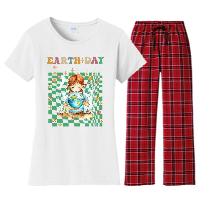 Earth Day Go Planet ItS Your Earth Day Groovy Women's Flannel Pajama Set