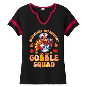 Emergency Department Gobble Squad Thanksgiving Er Nurse Ladies Halftime Notch Neck Tee