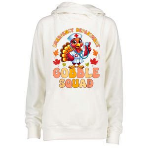 Emergency Department Gobble Squad Thanksgiving Er Nurse Womens Funnel Neck Pullover Hood