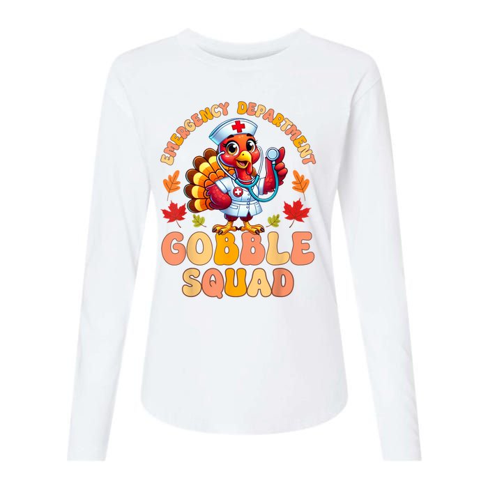 Emergency Department Gobble Squad Thanksgiving Er Nurse Womens Cotton Relaxed Long Sleeve T-Shirt