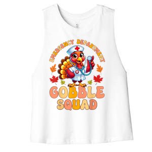 Emergency Department Gobble Squad Thanksgiving Er Nurse Women's Racerback Cropped Tank