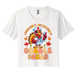 Emergency Department Gobble Squad Thanksgiving Er Nurse Women's Crop Top Tee