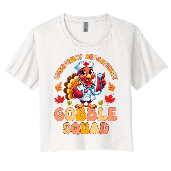 Emergency Department Gobble Squad Thanksgiving Er Nurse Women's Crop Top Tee