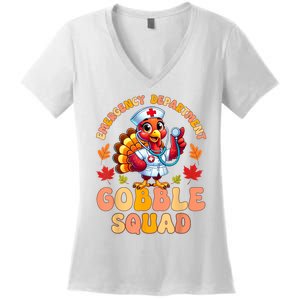 Emergency Department Gobble Squad Thanksgiving Er Nurse Women's V-Neck T-Shirt