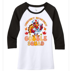 Emergency Department Gobble Squad Thanksgiving Er Nurse Women's Tri-Blend 3/4-Sleeve Raglan Shirt