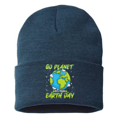 Earth Day Go Planet Its Your Earth Day Sustainable Knit Beanie