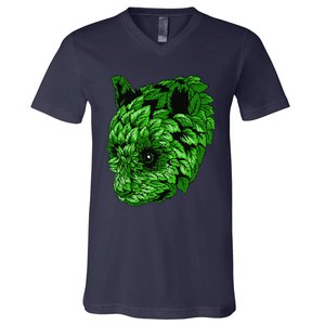 Earth Day Green Panda Foliage Women V-Neck T-Shirt