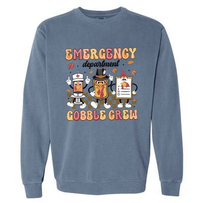 Emergency Department Gobble Crew Thanksgiving Nurse Garment-Dyed Sweatshirt