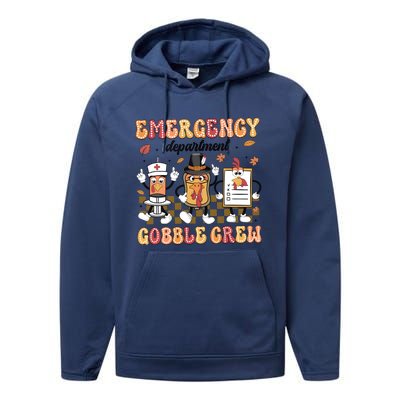 Emergency Department Gobble Crew Thanksgiving Nurse Performance Fleece Hoodie