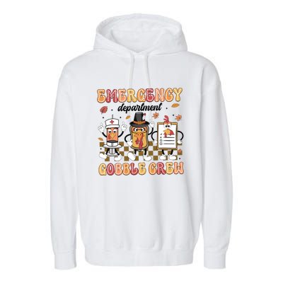 Emergency Department Gobble Crew Thanksgiving Nurse Garment-Dyed Fleece Hoodie