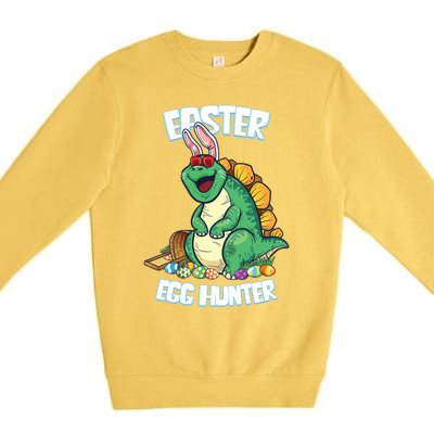 Easter Dinosaur Gift Egg Hunter Bunny Ears Stegosaurus Cute Gift Premium Crewneck Sweatshirt