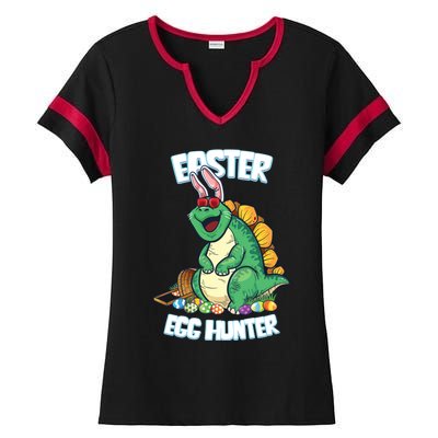 Easter Dinosaur Gift Egg Hunter Bunny Ears Stegosaurus Cute Gift Ladies Halftime Notch Neck Tee