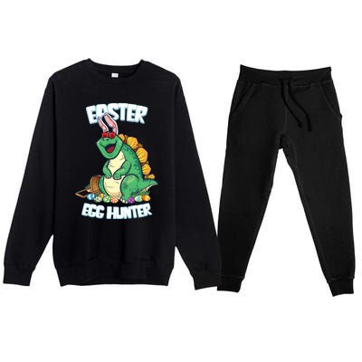 Easter Dinosaur Gift Egg Hunter Bunny Ears Stegosaurus Cute Gift Premium Crewneck Sweatsuit Set