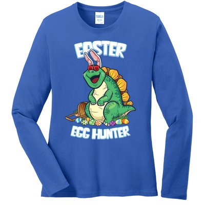 Easter Dinosaur Gift Egg Hunter Bunny Ears Stegosaurus Cute Gift Ladies Long Sleeve Shirt