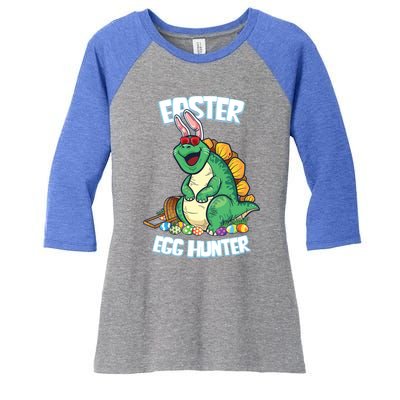 Easter Dinosaur Gift Egg Hunter Bunny Ears Stegosaurus Cute Gift Women's Tri-Blend 3/4-Sleeve Raglan Shirt