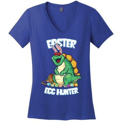 Easter Dinosaur Gift Egg Hunter Bunny Ears Stegosaurus Cute Gift Women's V-Neck T-Shirt