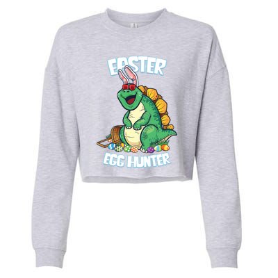 Easter Dinosaur Gift Egg Hunter Bunny Ears Stegosaurus Cute Gift Cropped Pullover Crew