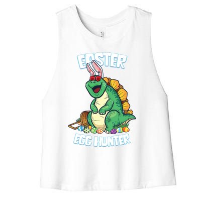 Easter Dinosaur Gift Egg Hunter Bunny Ears Stegosaurus Cute Gift Women's Racerback Cropped Tank