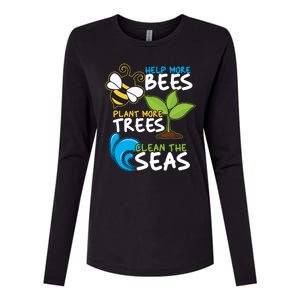 Earth Day Help More Bee Plant More Trees Clean The Seas Womens Cotton Relaxed Long Sleeve T-Shirt