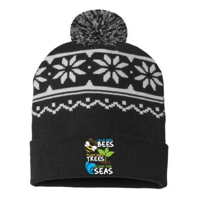 Earth Day Help More Bee Plant More Trees Clean The Seas USA-Made Snowflake Beanie