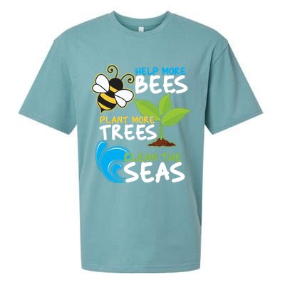 Earth Day Help More Bee Plant More Trees Clean The Seas Sueded Cloud Jersey T-Shirt