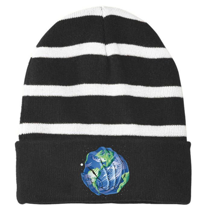 Earth Day Hands Striped Beanie with Solid Band