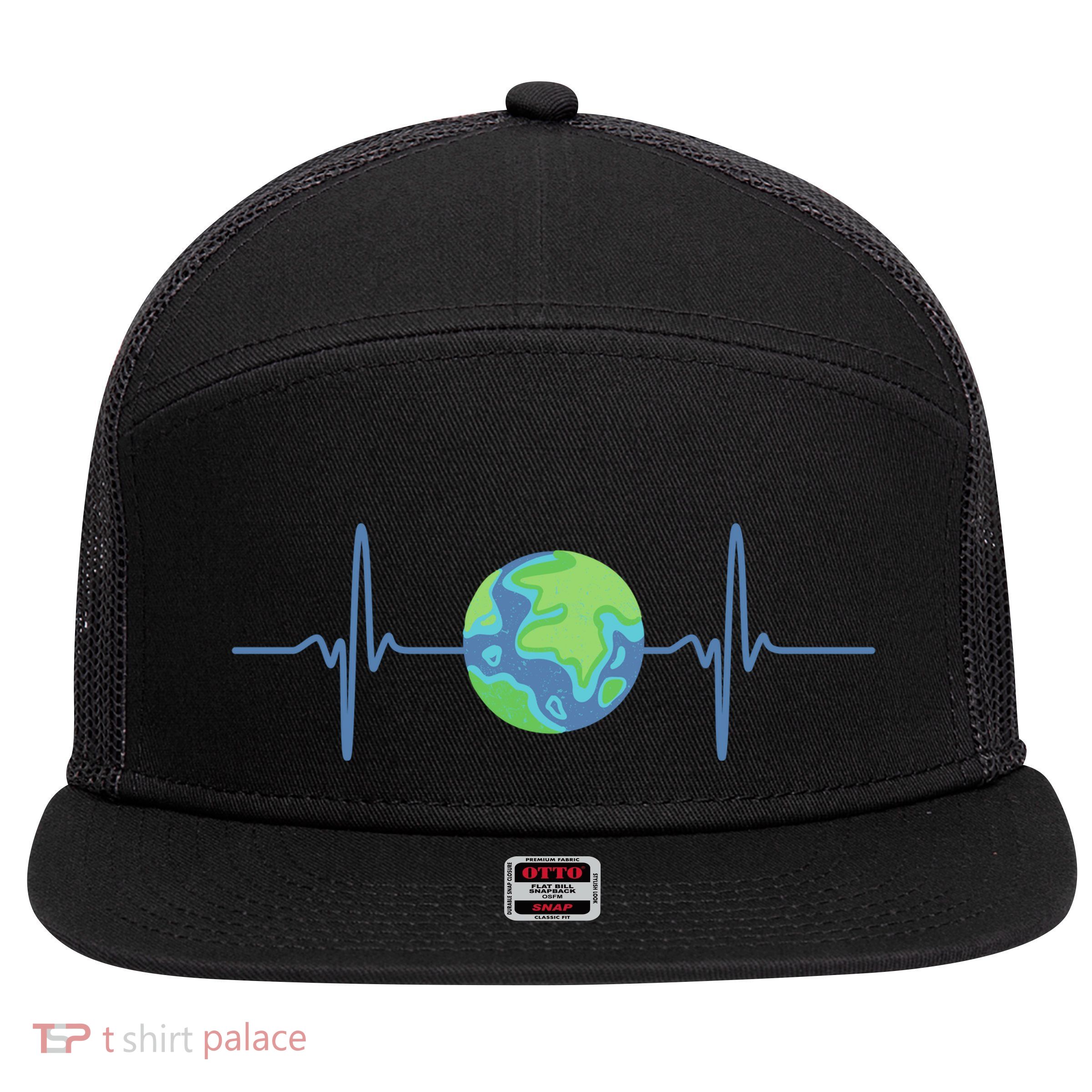 Earth Day Heartbeat 7 Panel Mesh Trucker Snapback Hat