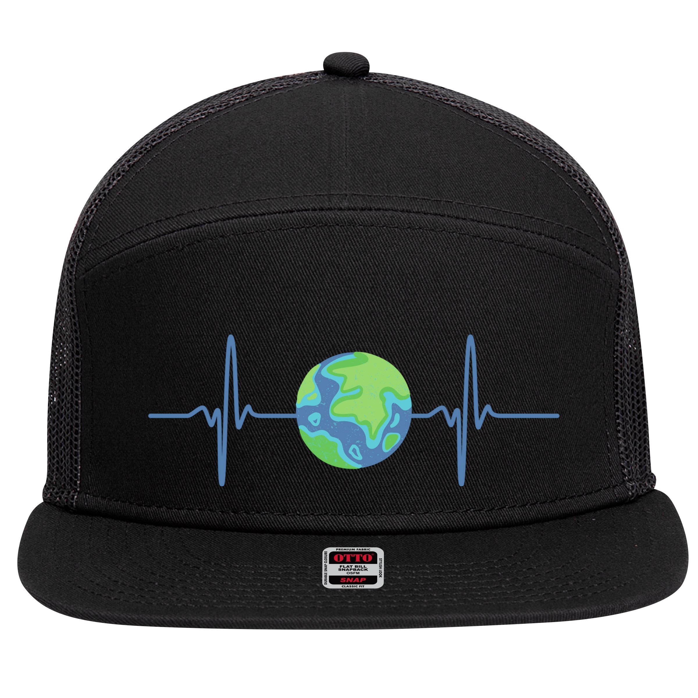 Earth Day Heartbeat 7 Panel Mesh Trucker Snapback Hat