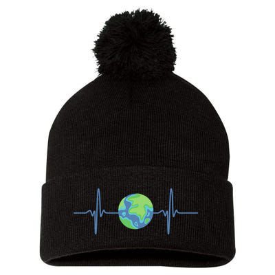 Earth Day Heartbeat Pom Pom 12in Knit Beanie