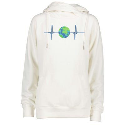 Earth Day Heartbeat Womens Funnel Neck Pullover Hood