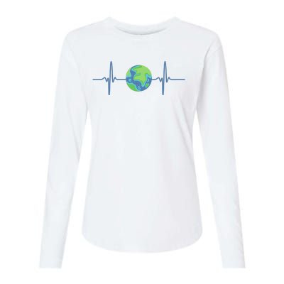 Earth Day Heartbeat Womens Cotton Relaxed Long Sleeve T-Shirt