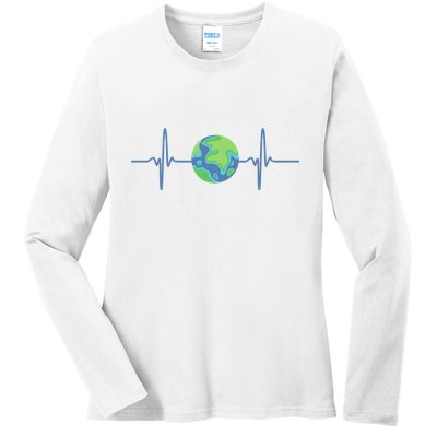 Earth Day Heartbeat Ladies Long Sleeve Shirt