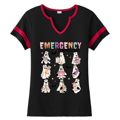 Emergency Department Halloween Nurse Health Care Ladies Halftime Notch Neck Tee