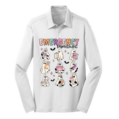 Emergency Department Halloween Nurse Health Care Silk Touch Performance Long Sleeve Polo