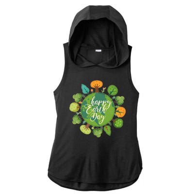 Earth Day Happy Earth Day Trees Ladies PosiCharge Tri-Blend Wicking Draft Hoodie Tank