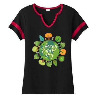 Earth Day Happy Earth Day Trees Ladies Halftime Notch Neck Tee