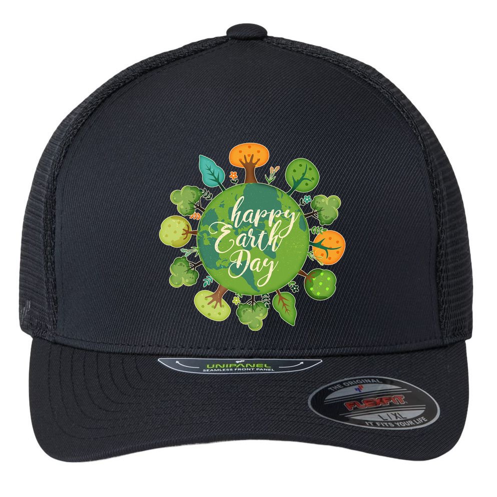Earth Day Happy Earth Day Trees Flexfit Unipanel Trucker Cap