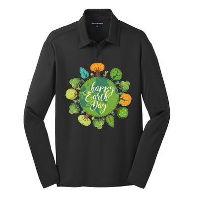 Earth Day Happy Earth Day Trees Silk Touch Performance Long Sleeve Polo