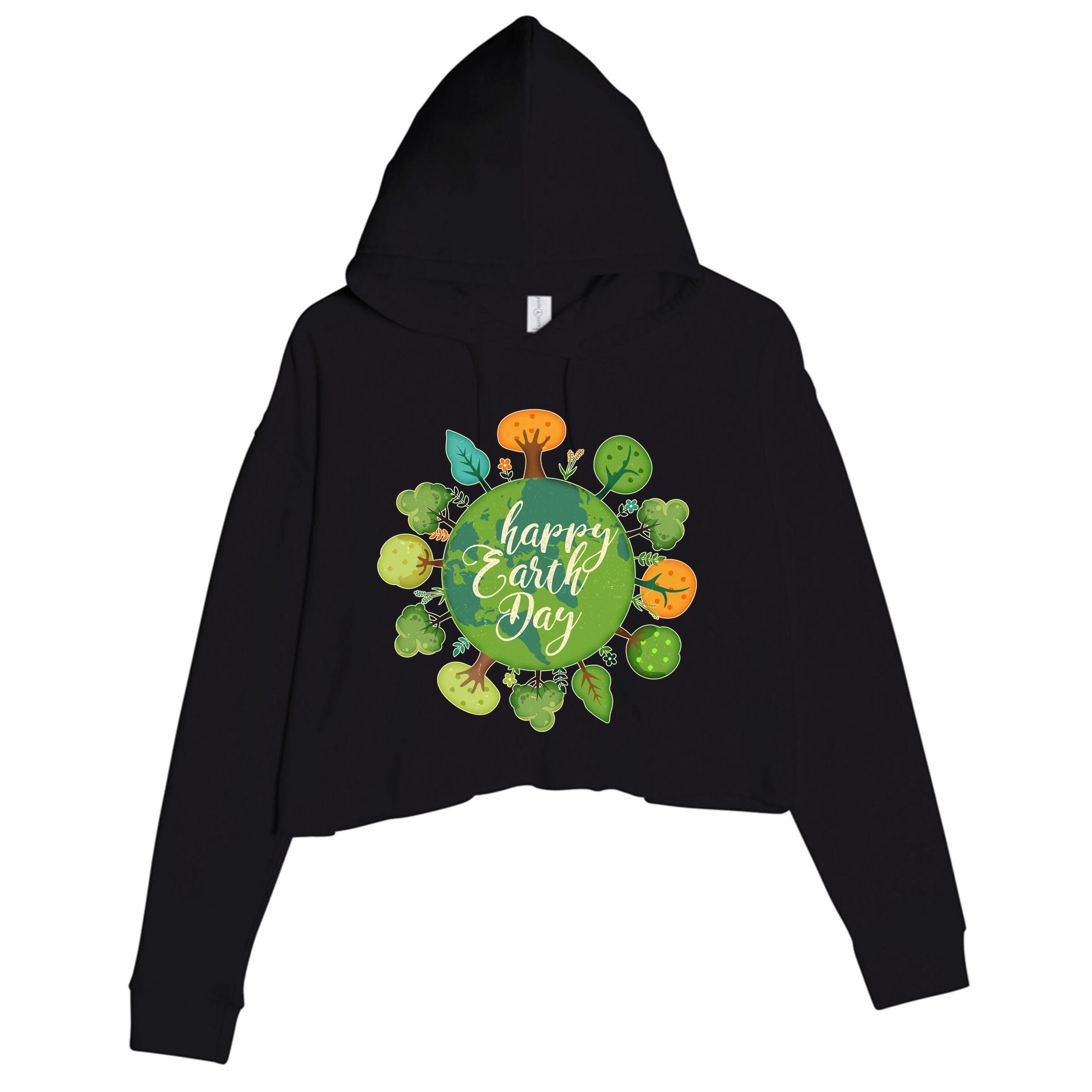 Earth Day Happy Earth Day Trees Crop Fleece Hoodie