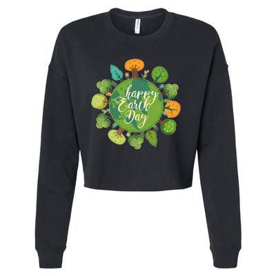 Earth Day Happy Earth Day Trees Cropped Pullover Crew