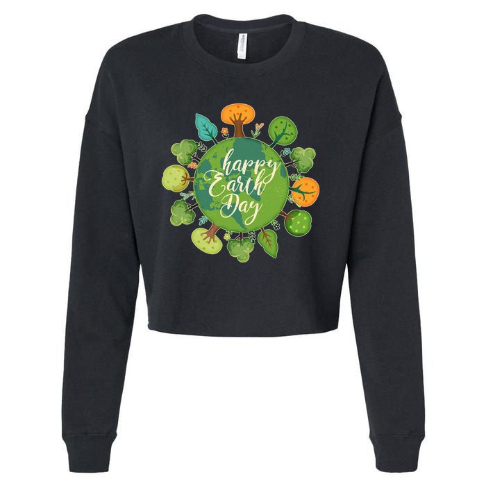 Earth Day Happy Earth Day Trees Cropped Pullover Crew