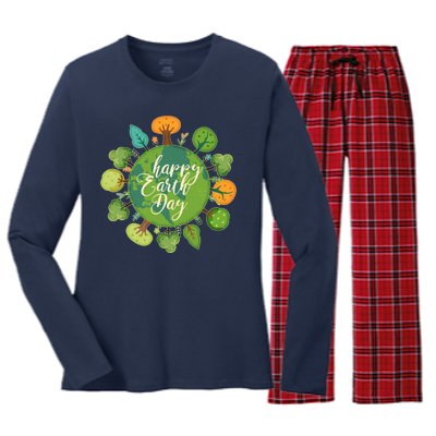 Earth Day Happy Earth Day Trees Women's Long Sleeve Flannel Pajama Set 