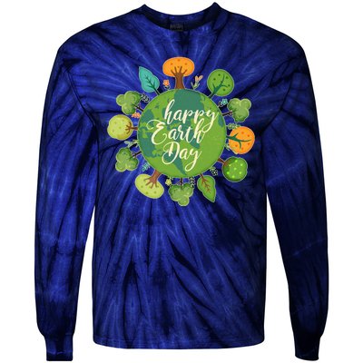 Earth Day Happy Earth Day Trees Tie-Dye Long Sleeve Shirt