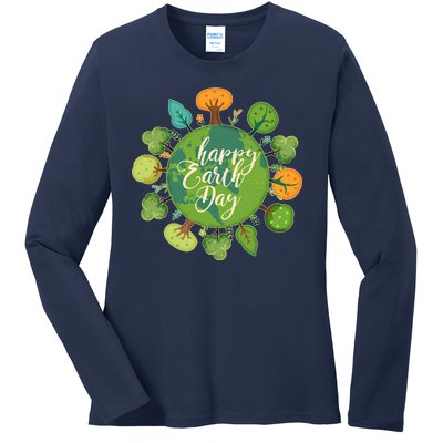 Earth Day Happy Earth Day Trees Ladies Long Sleeve Shirt